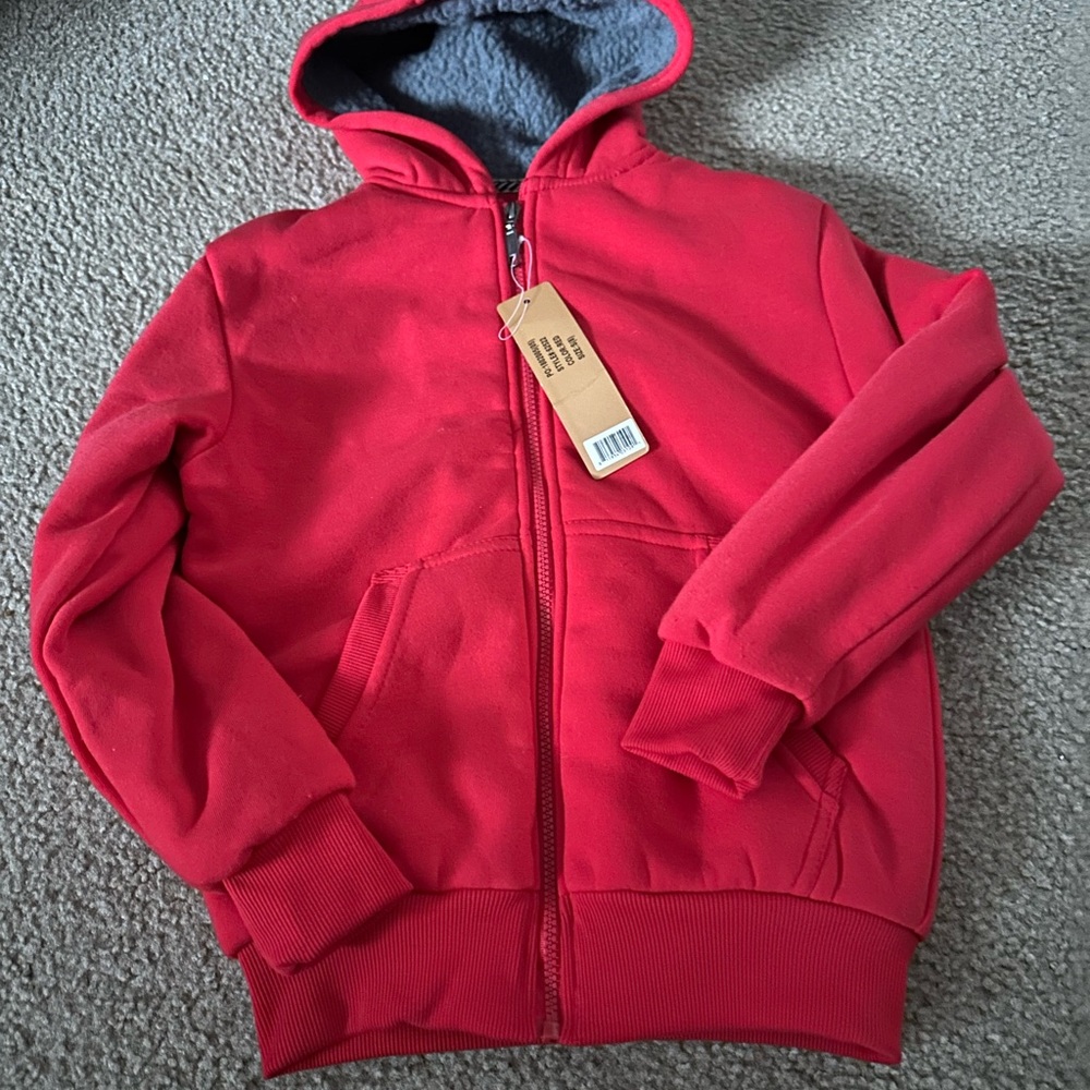 Kids Red Full‑Zip Hooded Sweatshirt with Sherpa Lining size 8